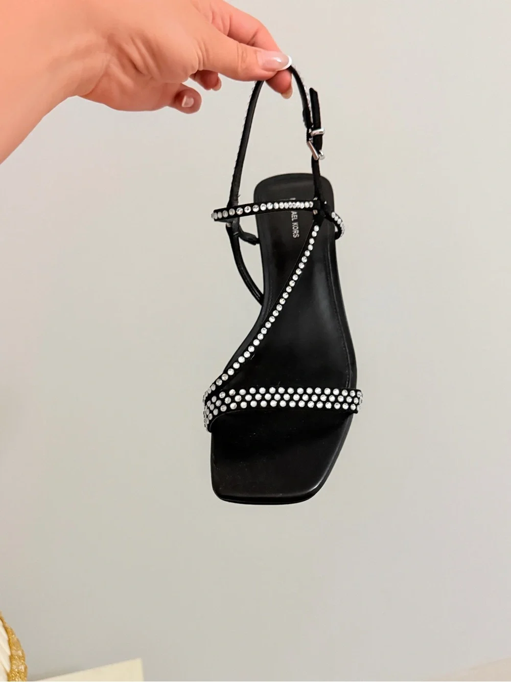 Michael Kors Selina Black Crystal-Embellished Slingback Sandals